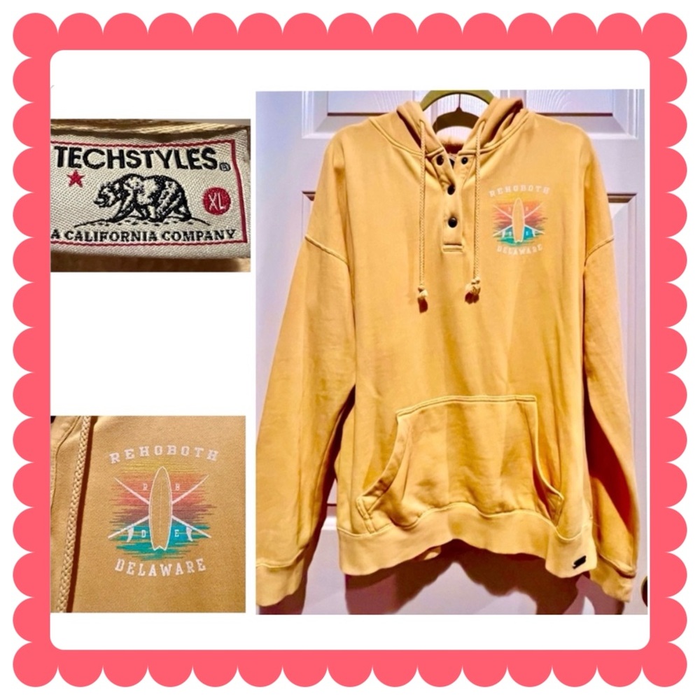 Techstyles hooded sweatshirt hoodie - Rehobeth Beach Delaware - yellow - XL